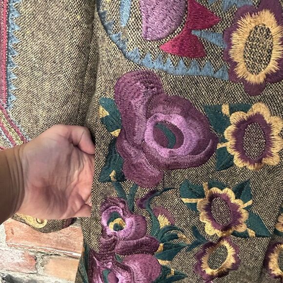 Vintage Johnny Was Biya Embroidered Long Line Button Front Wool Trench Coat XS - Picture 5 of 13